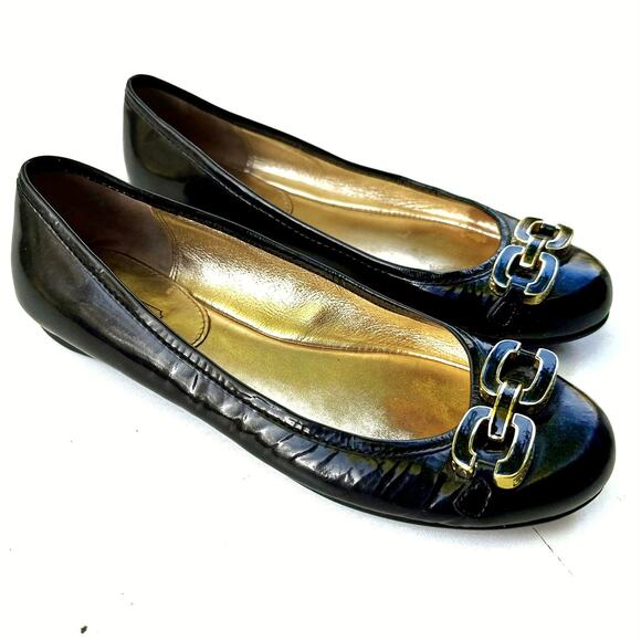 Coach Black Patent Ballet Flats Gold Buckle | Vintage Y2K | Quiet Luxury Preppy - Picture 2 of 16
